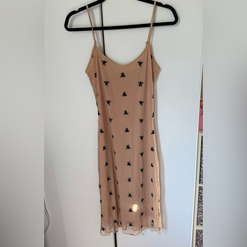 Betsey Johnson Beige Midi Dress with Black Floral Design